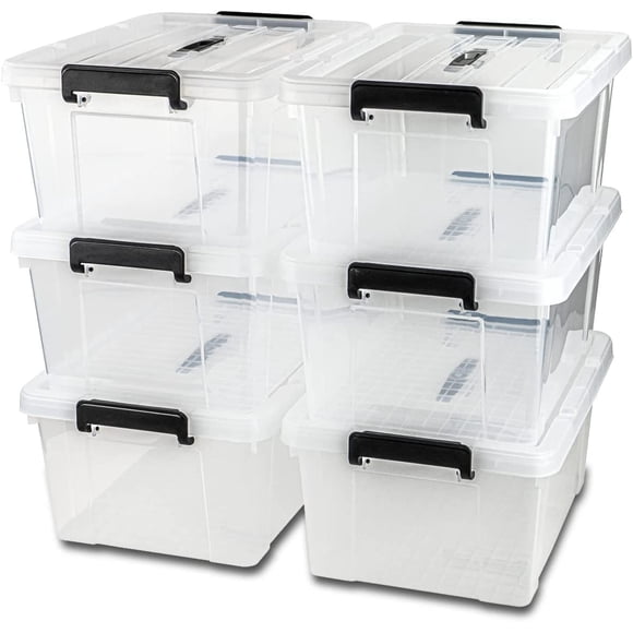 6 Pack 46 Qt Latch Box Plastic Totes Clear Storage Containers Bin Latching Lids