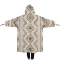 thumbnail image 2 of Oversized Wearable Blanket Hoodie,Beige Geometric Chevron Diamond Pattern Sherpa Blanket Hoodie with Super Pockets,Super Warm Fuzzy Pullover for Women & Men, 2 of 6