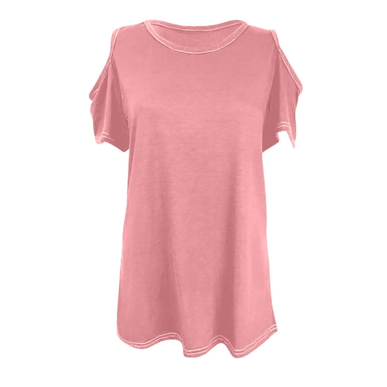 SMihono Women's Casual T-Shirts Peplum Tops Deals Off Shoulder Short Sleeve  Tees 2023 Trendy Classic Solid Shirts Boat Neck Tops Ruffle Lightweight  Breathable Comfy Blouse Workout Pink 6 