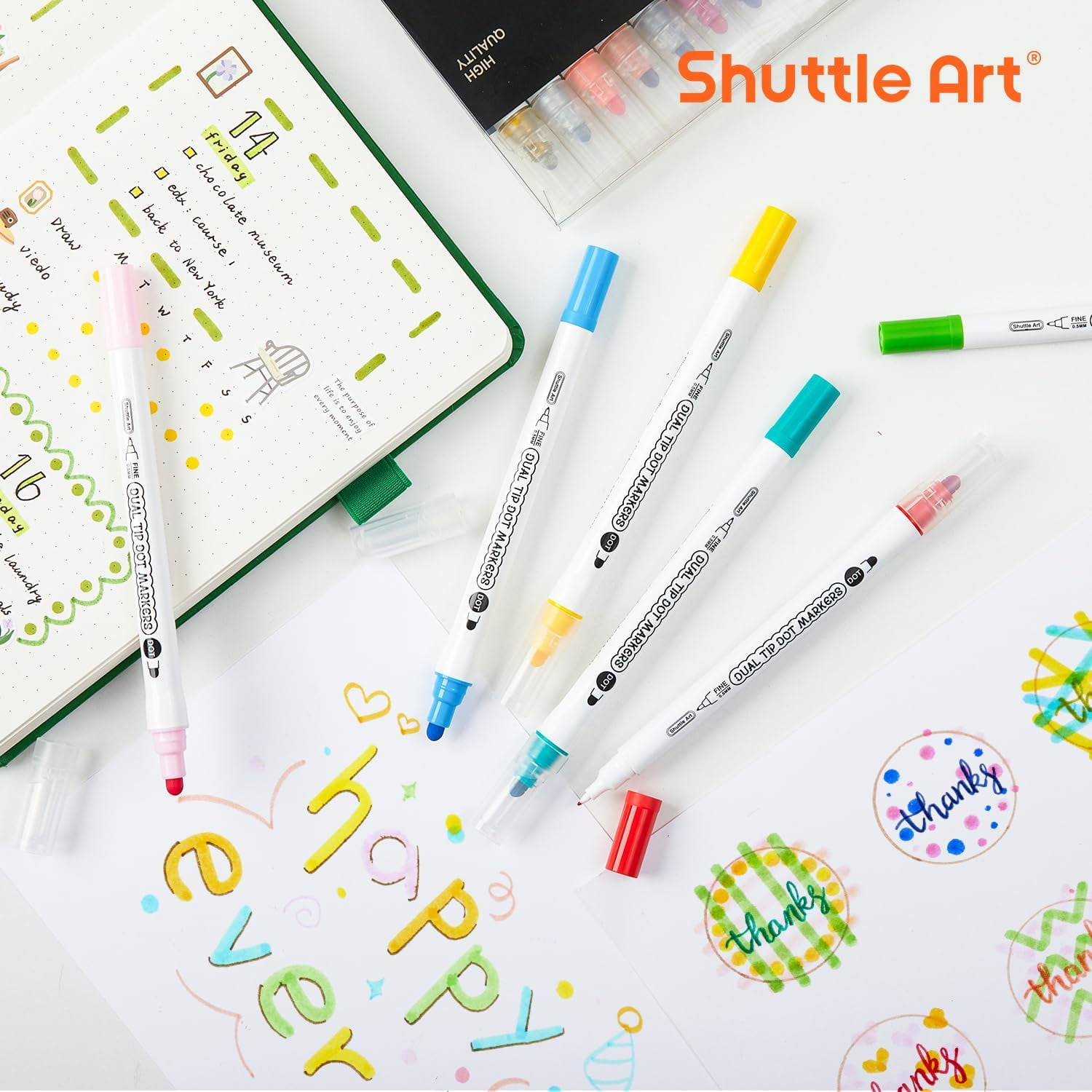 Shuttle Art 18 Colors Dual Tip Dot Marker Set for Coloring