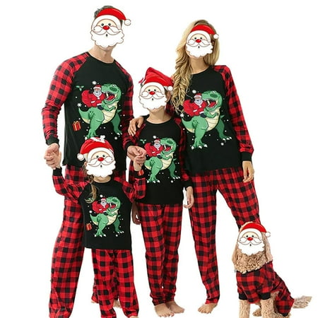 

Aunavey Matching Family Christmas Dinosaur Pajamas Xmas Pjs Long Sleeve Loungewear Set For Adult Kids Baby Dog