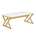 thumbnail image 3 of 47" Modern Coffee table with White Marble-patterned Rock table top and Gold Metal legs for living rooms, White, 3 of 15