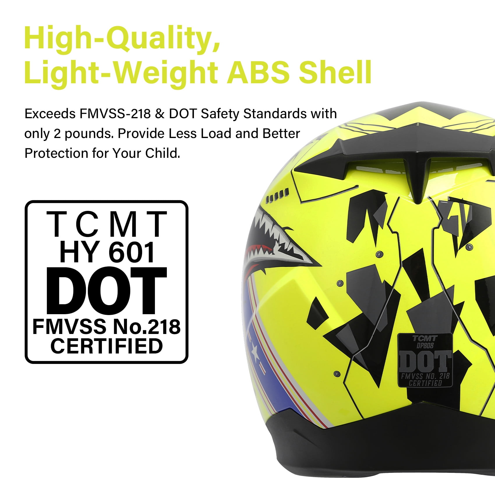 TCMT DOT Full Face Helmet for Kids & Youth Flip Up Visor for Motorcycle Atv Mx Motocross Offroad Street Dirt Bike Yellow Youth XL Size