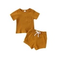 thumbnail image 1 of Xingqing Summer Newborn Infant Baby Boy Girl Ribbed Short Sleeve T-Shirt Top + Drawstring Shorts Outfits Ginger 0-3 Months, 1 of 9