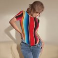 thumbnail image 5 of Fotbe Mexican Serape Blanket Stripes Women's Crew Neck Short Sleeves Bodysuit Tops Round Neck Slim Sleeveless Soft Comfortable Basic-Medium, 5 of 9