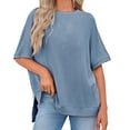 thumbnail image 2 of Womens Oversized T Shirts Summer Casual Loose Fit Striped Knit Batwing Sleeves Tunic Tops, 2 of 6