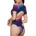 thumbnail image 2 of Kdxio Justaucorps à Manches Courtes Imprimé Galaxie Pastel pour Femmes Col Rond Modal Doux Confortable Ajusté Aguichant Haut-TG, 2 of 7