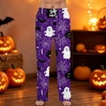 thumbnail image 2 of Domzest Halloween Pajama Pants Men Pumpkin Ghost Bat Print Wide Leg Pj Bottoms Drawstring Elastic Waisted Funny Sleepwear Dark Purple XL, 2 of 7