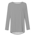 thumbnail image 4 of QUNYINEY Solid Womens Shirts Crew Neck Casual Long Sleeve Gray Tops Pullover Loose Drop Shoulder T-Shirts, 4 of 5