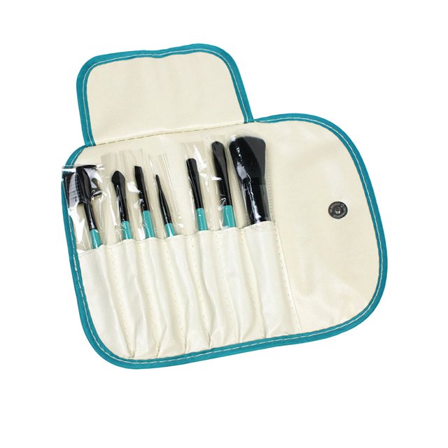7 Piece Travel Cosmetic Beauty Set Roll Up Case with Snap and Bonus Drawstring Bag
