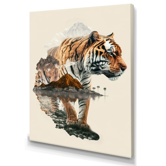Designart Double Exposure Of A Tiger With African Landscape I Canvas Wall Art