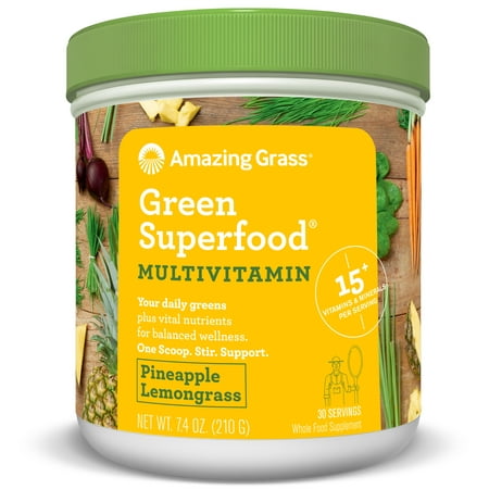 Amazing Grass Multivitamin Green Superfood Powder, Pineapple Lemongrass, 30 Servings