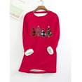 thumbnail image 2 of Jinhomg Holiday Fleece Lined Sweatshirt for Women Christmas Cute Plaid Tree Loungewear Winter Soft Comfy Long Sleeve Crewneck Tunic Tops Winter Saving Red XXXL, 2 of 7