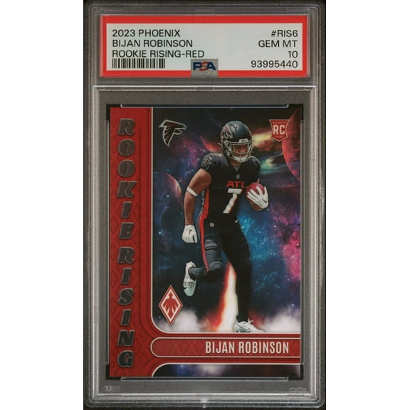 Graded 2023 Panini Phoenix Bijan Robinson #RIS6 Rookie Rising Red #/199 Rookie RC Football Card PSA 10 Gem Mint