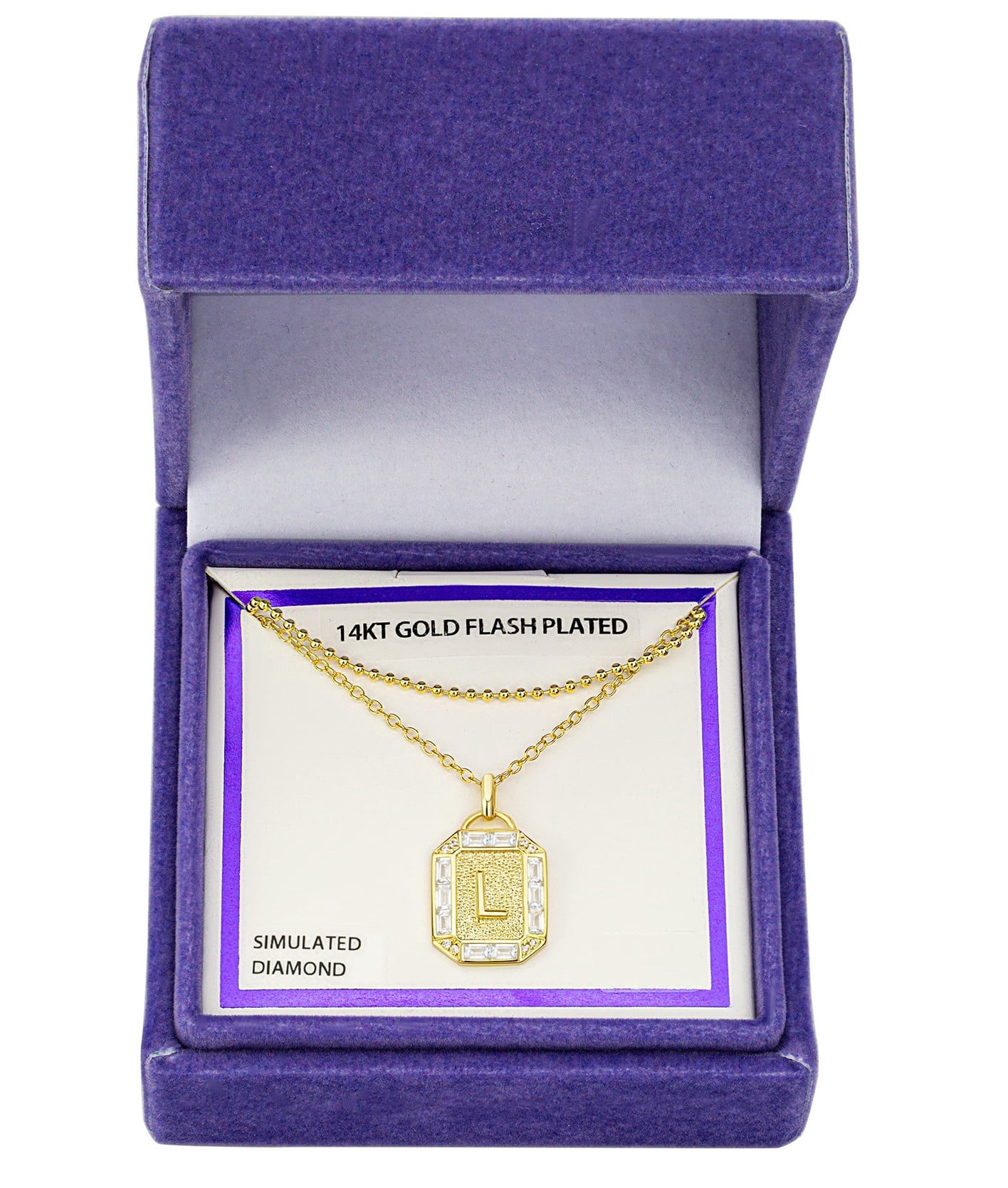 Adult 14KT Gold Flash Plated Initial Double Necklace Set with Simulated Diamonds