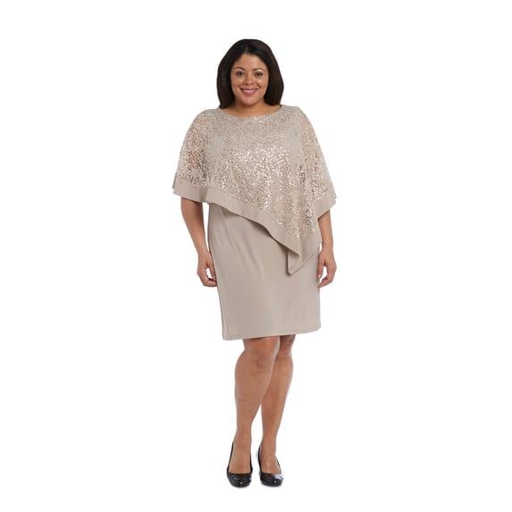 RM Richards Women's Plus Size Sequin Lace Poncho Party Dress - Cocktail Dresses, 14W Champagne