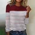 thumbnail image 3 of Chuancc Women'S T-Shirts,Women'S Autumn and Winter New Long Sleeve Stripe Two Color Printed Spliced Round Neck Top T Shirt Tops for Women Trendy Fall Outfits for Women 2024, 3 of 3