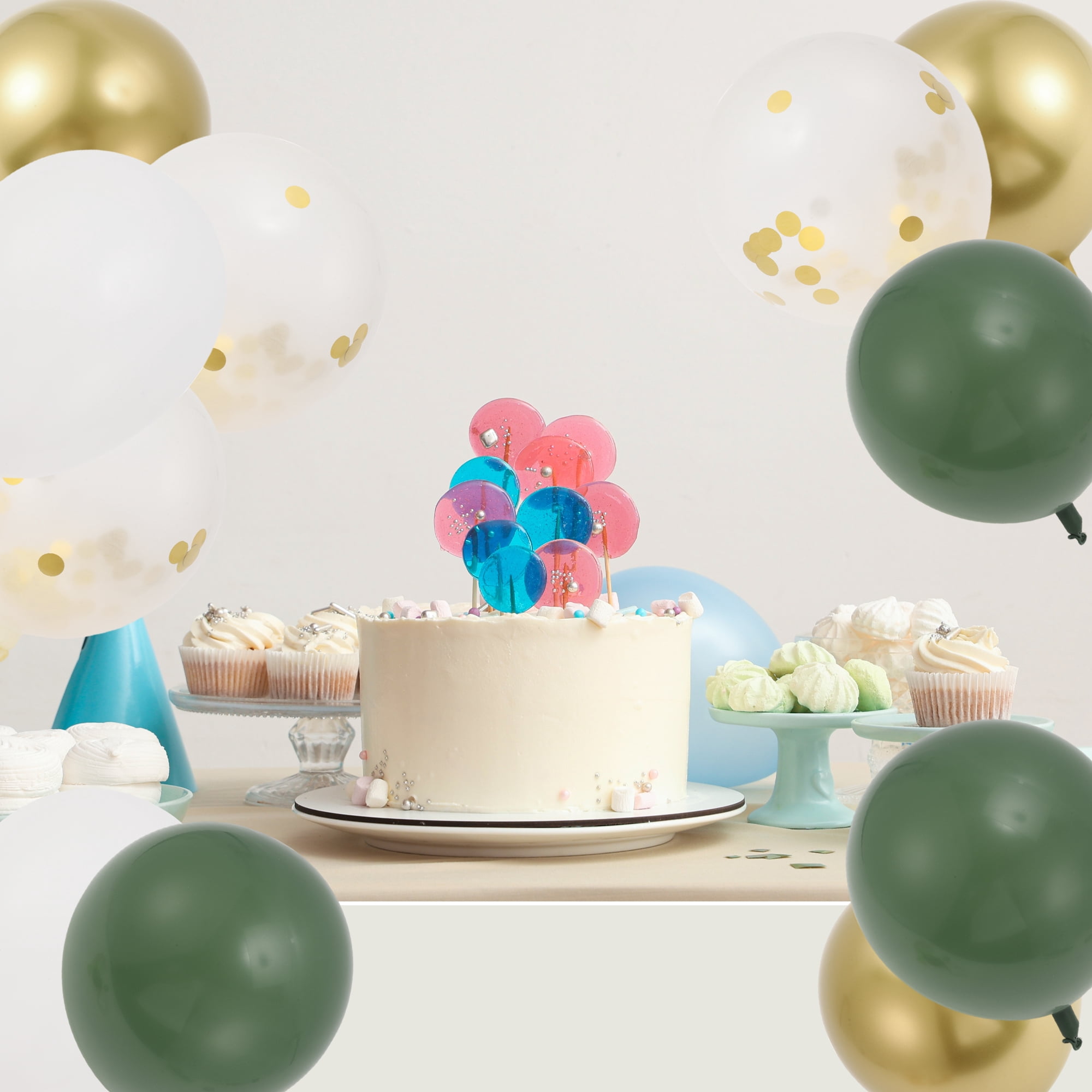 Unique Bargains Latex Party Balloons with Ribbon Green White Gold Tone Clear 10inch 20Pcs