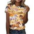thumbnail image 1 of Chandail Décontracté pour Femmes, Manches Courtes Col Rond avec Imprimé Cheval Rétro, Tissu Polyester Léger, Respirant pour Usage Quotidien, Saison Printemps Automne, 1 of 5