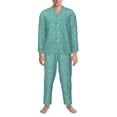 thumbnail image 3 of Balery Teal Green Glitter Pattern Pajama Sets for Men Long Sleeve 2 Piece Sleepwear Loungewear Sets Soft PJ's with Pockets Long Sleeve Comfy Pj Sets-XX-Large, 3 of 7