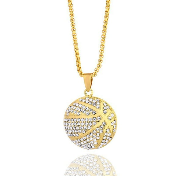 Hip Hop Bling Iced Out 14K Yellow Gold Basketball Pendants Necklace for Men Rapper Jewelry Golden Silver Color