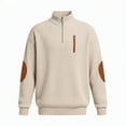 thumbnail image 3 of Men's Hoodless Sweatshirt Heavyweight Pullover Long Sleeve Crewneck Casual Athletic Jogging Workout Top With Front Pocket Streetwear Gym Training Beige L, 3 of 5