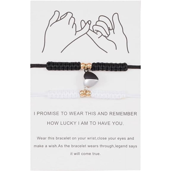 Yomhary Magnetic Heart Matching Couple Bracelets ,Adjustable Braided 2pcs