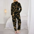 thumbnail image 4 of Gold Chain Pajama Sets Links Print Lovely Sleepwear Women Long Sleeve Casual Loose Night 2 Piece Nightwear Large Size 2XL, 4 of 7