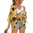 thumbnail image 3 of Women Floral Print Chiffon Kimono Cardigan Short Sleeve Loose Beach Wear Cover Up Blouse Top, 3 of 8
