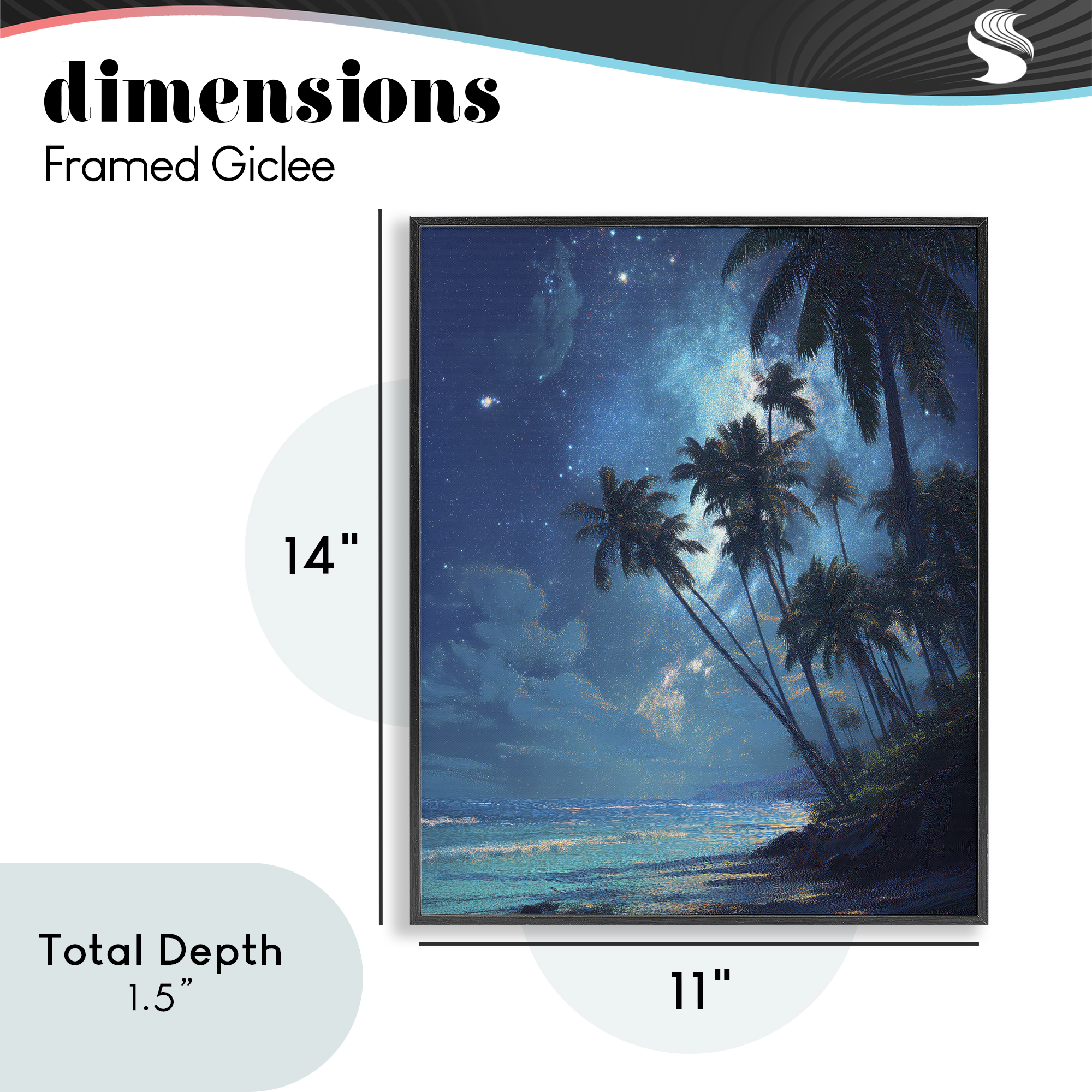 Moonlit Beach Palm Trees Black Framed Giclee Art, design by Ziwei Li