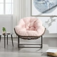 thumbnail image 3 of Outdoor Rattan Rocking Chair with Padded Cushion, Oversized Rocking Papasan Chair, Papasan Recliner Chair, Rocking Egg Chair  for Front Porch, Living Room, Patio, Garden, Pink, 3 of 9