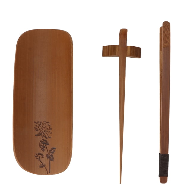 Tea Scoop, Hand-Made Carving Tea Accessories Bamboo Tea Set, Natural Bamboo Tea Scoop Set 4Pcs/Set For Home Office Chrysanthemum