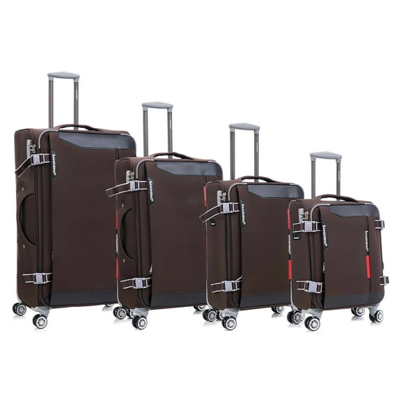JERFIT 4-Piece Expandable Softside Spinner Luggage Set, Lightweight Suitcase with 360° Wheels, Coffee Fabric