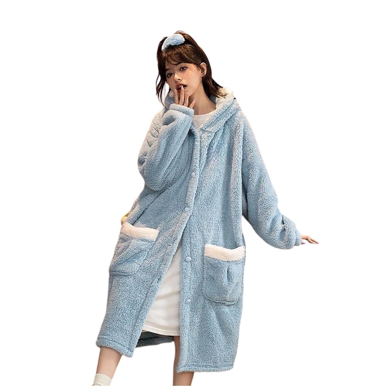 MKndvns Women Long Sleeve Plush Robe Winter Cute Cartoon Coral Velvet  Pajama Loungewear Thickened Double Velour Animal Pajamas Household Robes ...
