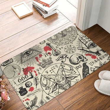 DouZhe Doormat Non-Slip Washable Floor Mat, Indoor Area Rug Vintage Masonic Mysticism Skulls Pattern Carpet, 24x16 inches