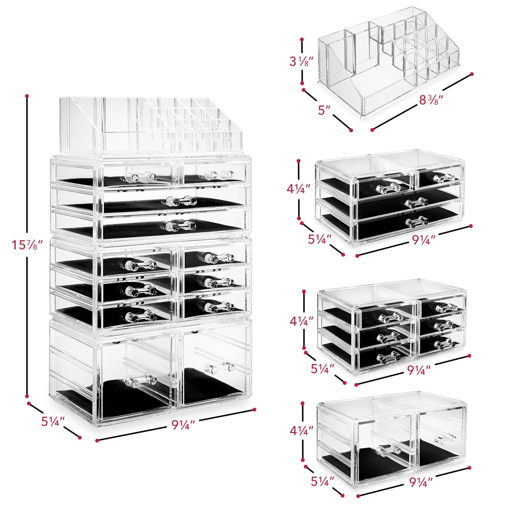 Gisneze Acrylic Clear Makeup Organizer and Storage Stackable Skin Care Cosmetic Display Case with 4 Drawers Make Up Stands for Jewelry Hair Accessories Beauty