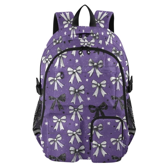 DIXRUYEE White Bow Pattern Backpack for School 14”Laptop Compatible with Reflective Safety Strips