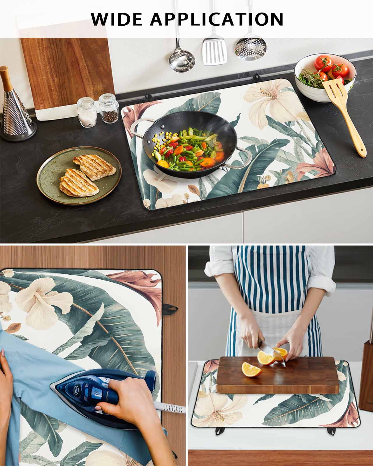 nqOlkjepod Large Induction Cooktop Protector Mat 36"x21", Tropical Leaves Floral Stove Top Covers for Electric Stove, Vintage Watercolor Flowers Stove Burner Cover Mats, Glass Top Stove Cover