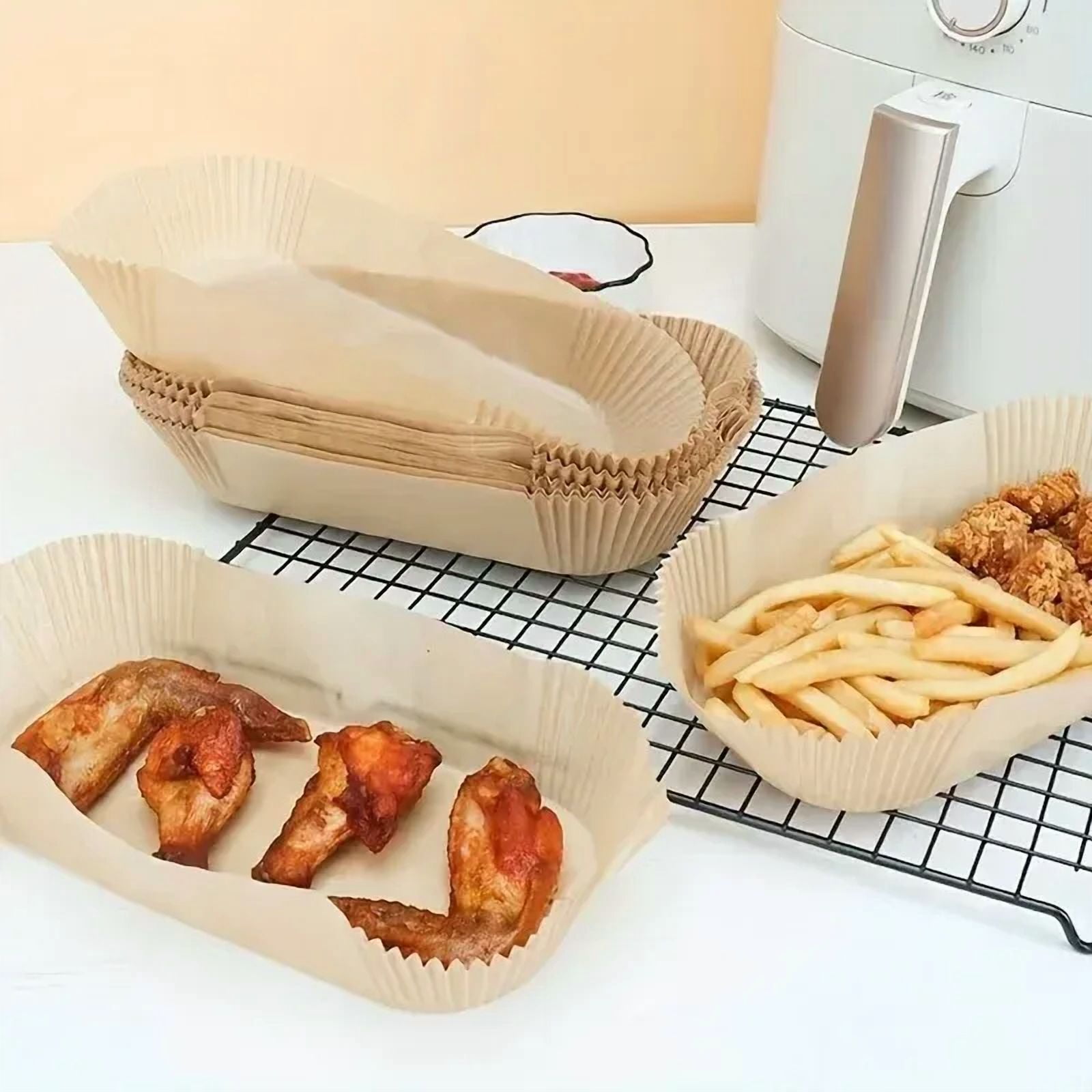 Extra Large Rectangular Paper Air Fryer Liners - Non-Stick, Easy Clean, Space Saving, Oven Safe, Disposable Paper Baskets And Bo