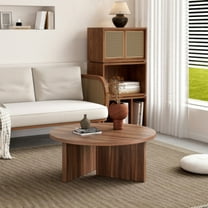 TesNus 31.5 Inch Wooden Round Coffee Table Walnut Modern Center Table for Living Room Office and Small Space