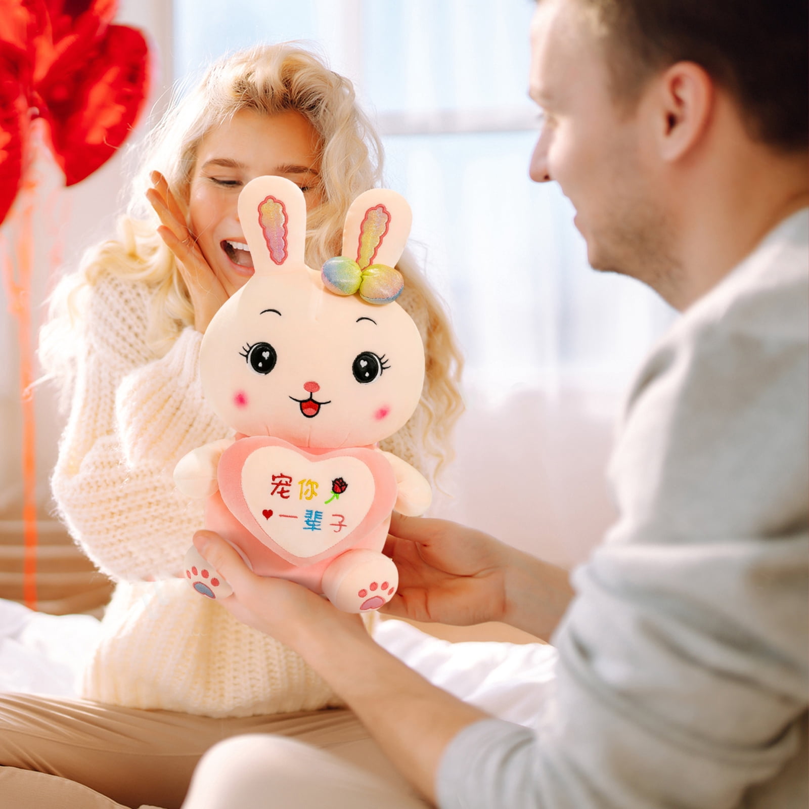 Bunny Stuffed Animal with LoveHeart, 17.7" Soft Stuffed Rabbit Plush Toy, Adorable Plushie Pillow, Ideal Birthday Easter Valentine's Day Presents for Kids, Girls and Boys, Cuddly Hugging Toy