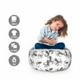 thumbnail image 2 of Octopus Storage Toy Bag Chair, Pattern with Typographic Monochrome Octopus Silhouettes with Hand Lettering, Stuffed Animal Organizer Washable Bag, Small Size, Black and White, by Ambesonne, 2 of 3