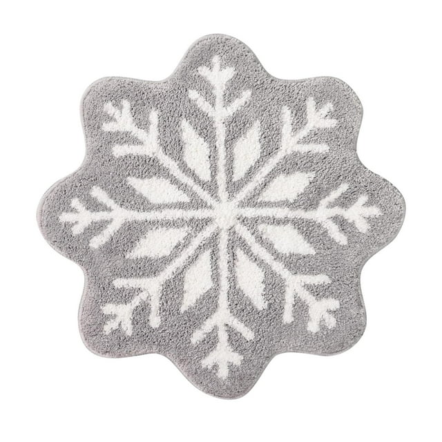 26In Christmas Snowflake Doormat - Polyester, Round, Non-Slip Rubber Back, Washable, Festive Design, for Home/Office