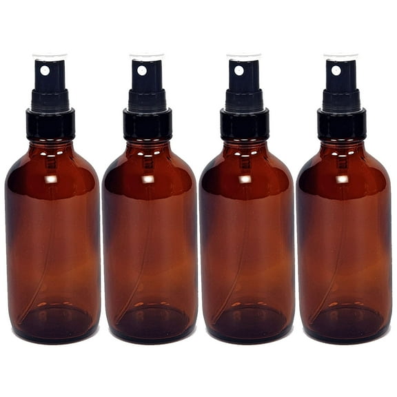 Global Amber 4oz Black Mist Sprayer Bottle (120ml) Pack of 4 - Glass Tincture Bottles with Black Mist Sprayers for Essential Oils & More Liquids - Leakproof Travel Bottles