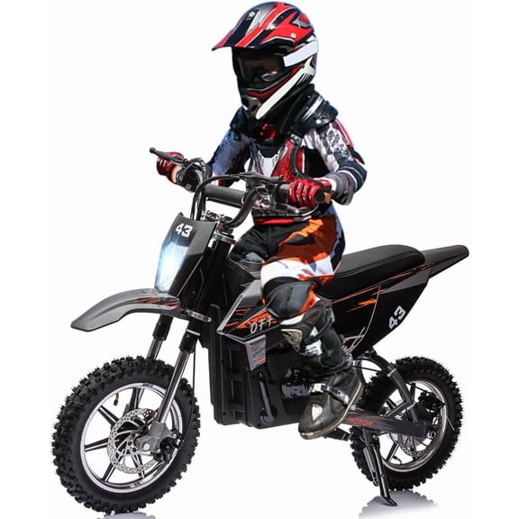 Trilenars 36V Ride On Dirt Bike,15.5MPH Fast Speed Electric Battery-PoweRed Off-Road Motorcycle Max Load 175 Lbs,Led Light,Leather Seat,Disc Brake,Air-Filled Tires,350W Brushless Motor,Black