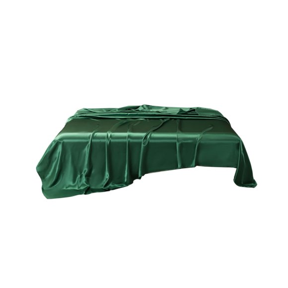 Silk-Like Satin Bed Sheet - Luxurious Washable Fabric, Hotel Quality Bedding, Easy Care Polyester, Single Piece Solid Color, Dark Green, JKODE