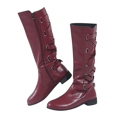 

EQWLJWE 2022 Booties for Fashion Large Size Boots Women Autumn Long Tube Lace Up Thick Heel Shoes Boots Deals Discount Clearance