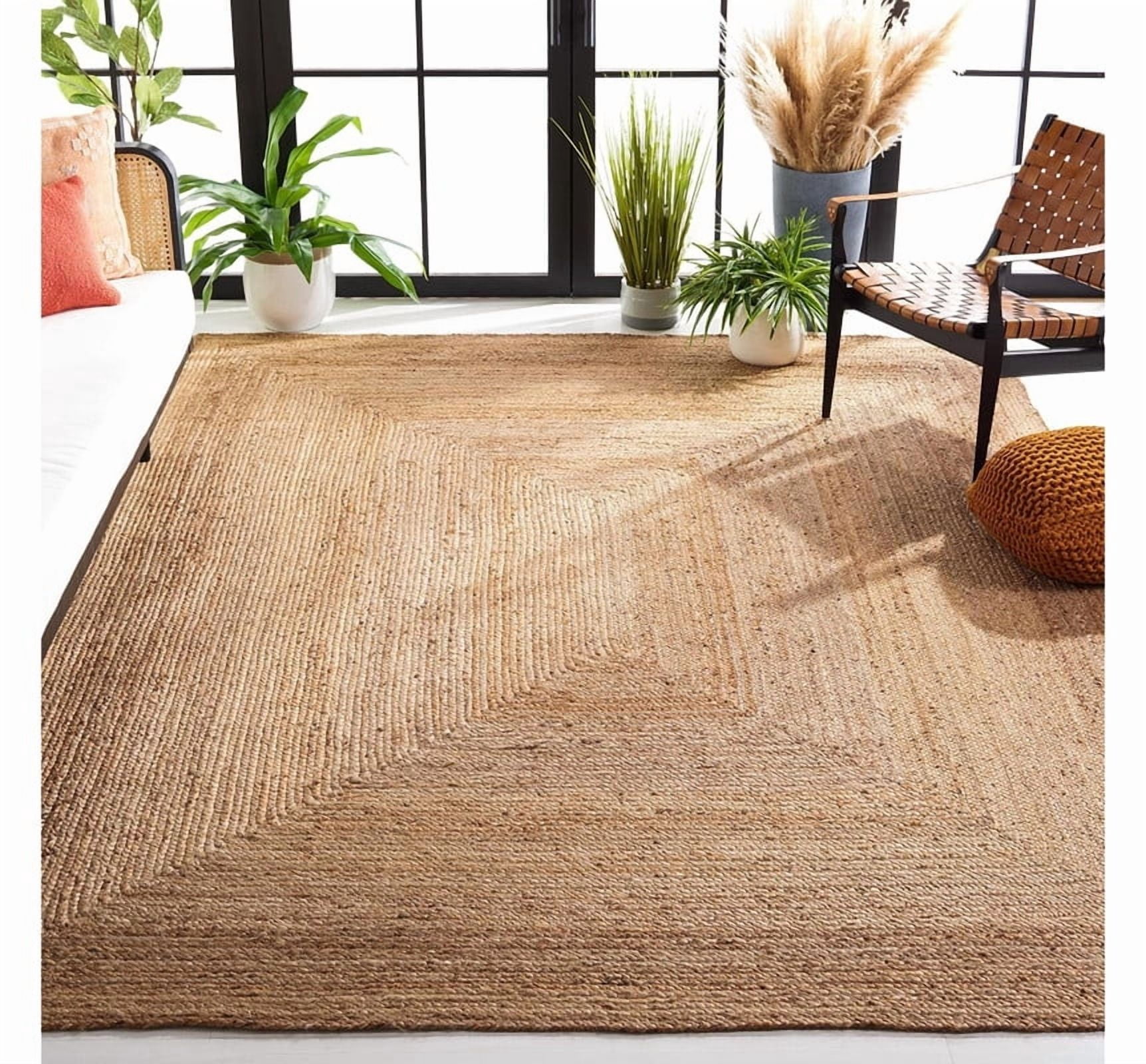 Handwoven Jute Braided Rug, Rectangular Natural Burlap Reversible Rustic Farmhouse Carpet_2X3_Feet