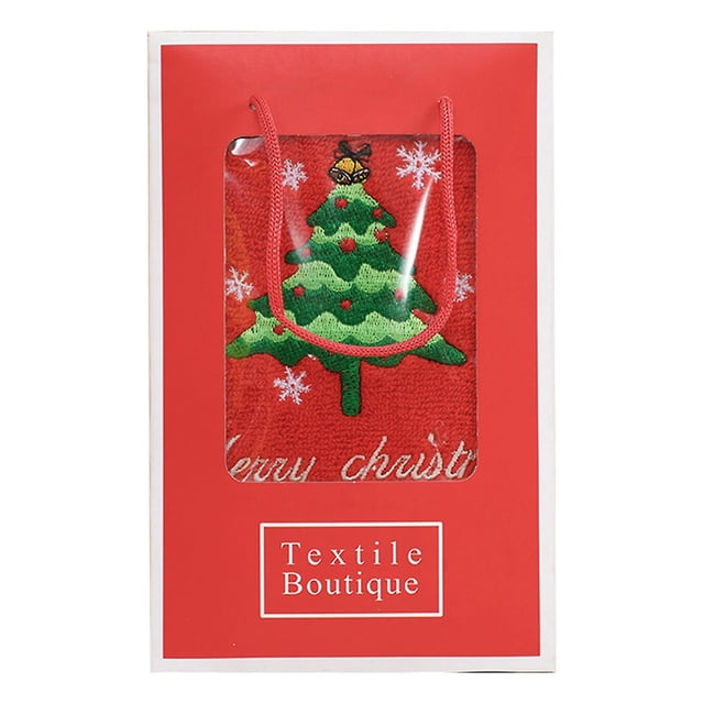Toalla de Navidad Farfi con caja de regalo bordada Color brillante Santa Claus patrón de árbol de Navidad toalla de lavado uso diario