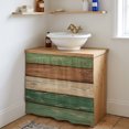 thumbnail image 4 of Farmhouse Dark Sage Green Brown Cabinet Curtains 35"W x 35"L, Vintage Wooden Striped Sink Skirt for Bathroom Vanity Kitchen Self Adhesive, Dust-Proof Privacy Curtain for Shelves Closet Laundry Pantry, 4 of 9